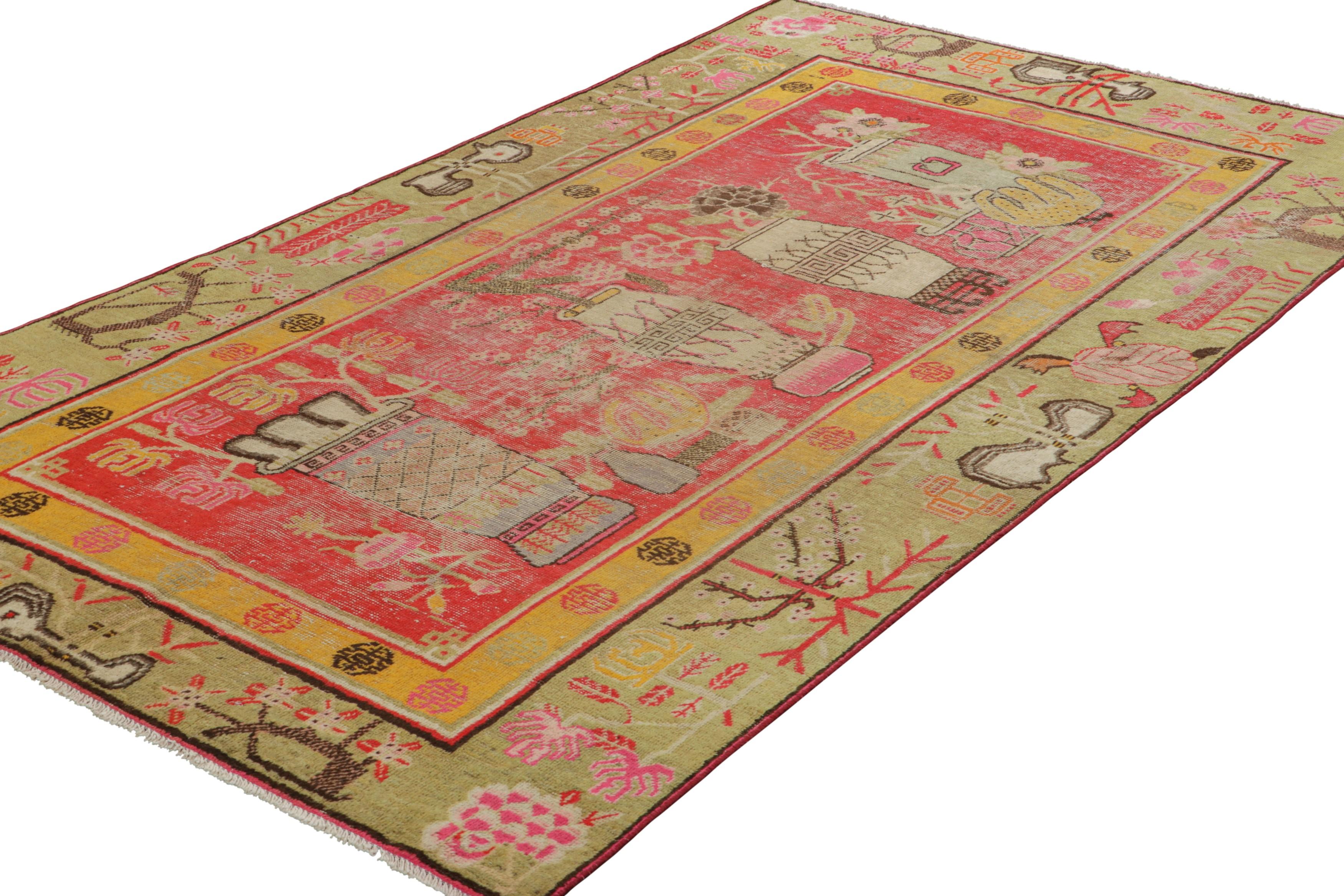 Hand-Knotted Vintage Samarkand Rug in Red with Rare Pictorial Design - Rug & Kilim For Sale