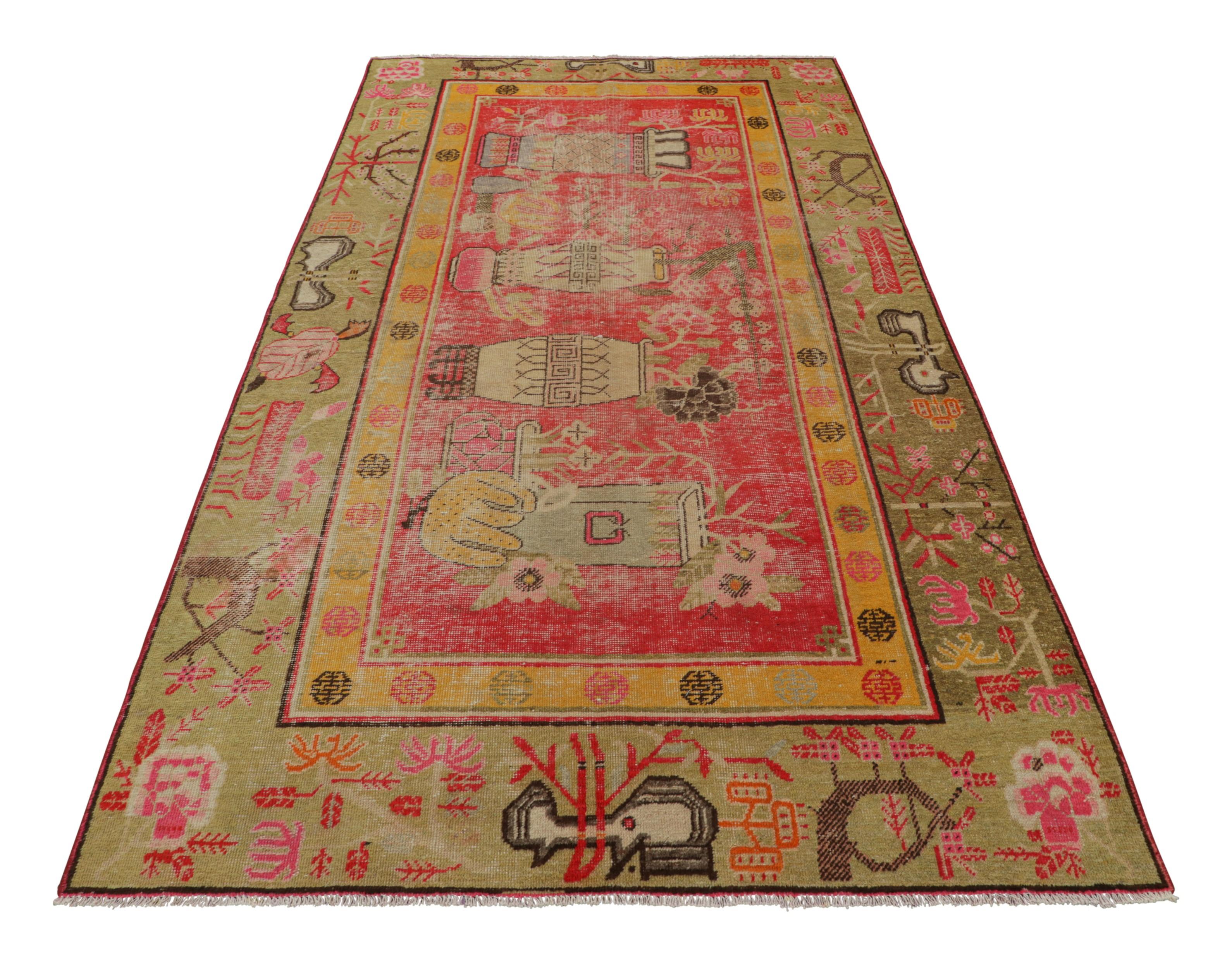 Vintage Samarkand Rug in Red with Rare Pictorial Design - Rug & Kilim In Good Condition For Sale In Long Island City, NY