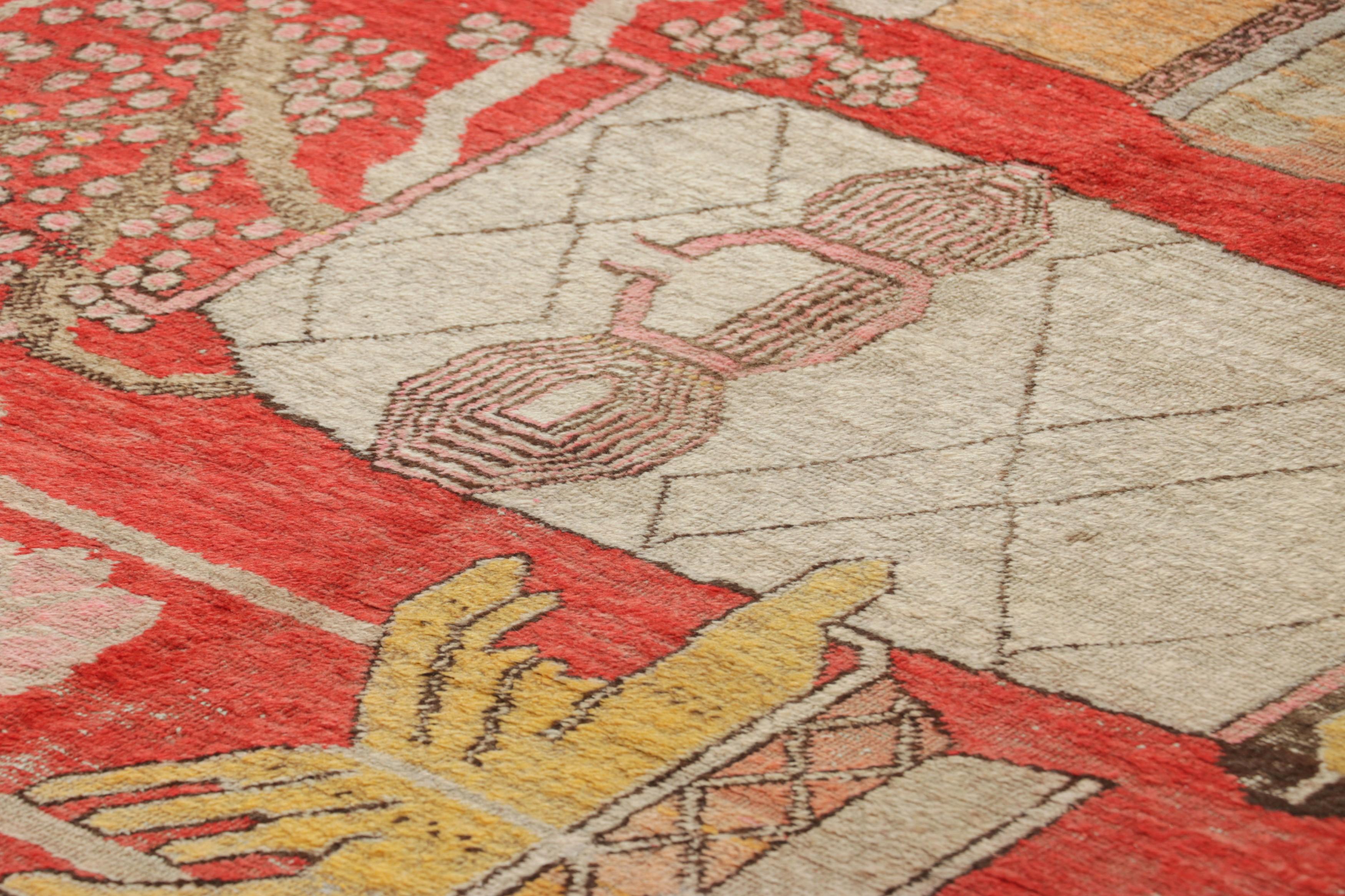 Vintage Samarkand Rug in Red with Rare Pictorial Design - Rug & Kilim For Sale 1