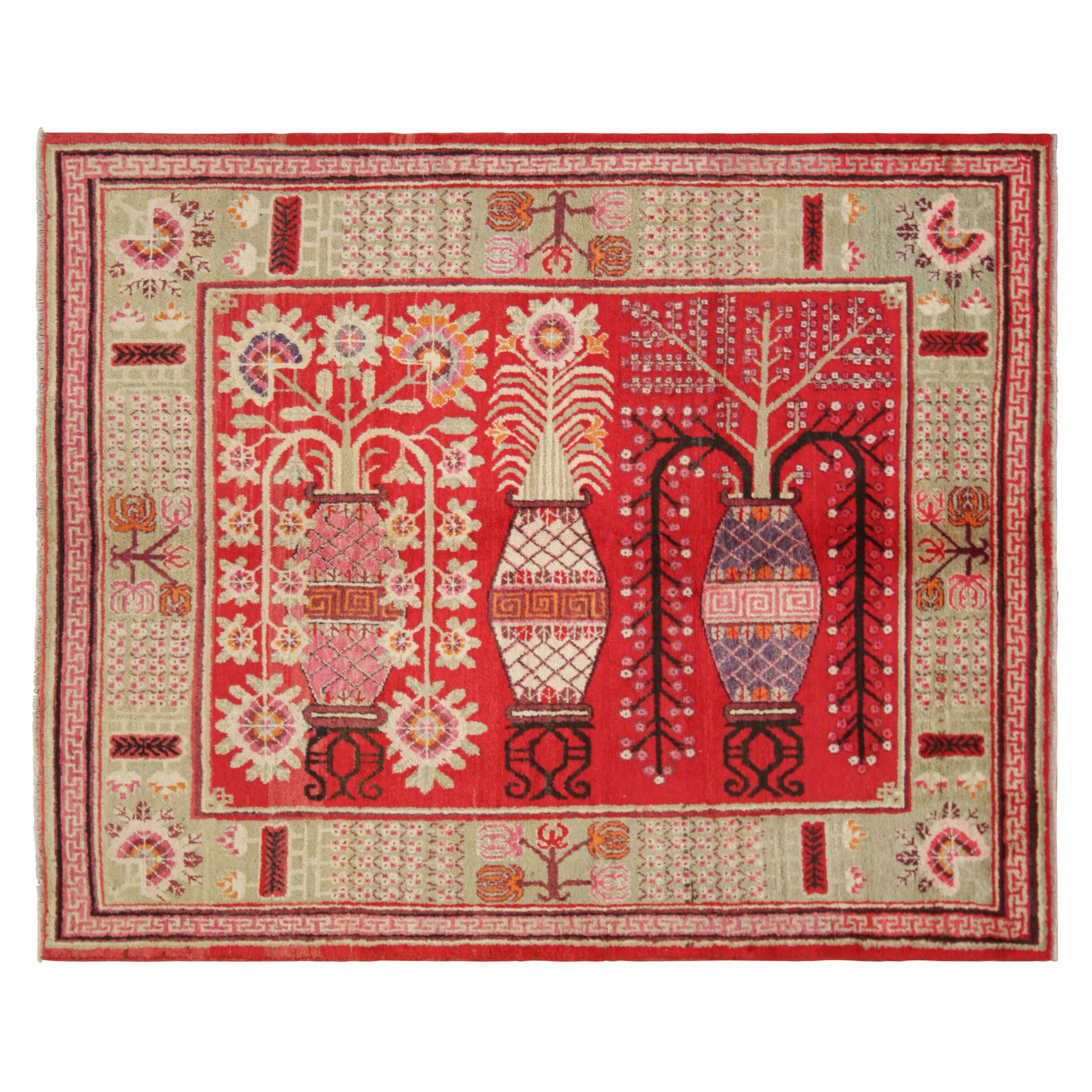 Samarkand-Teppich in Rot mit seltenem malerischem Design - Rug 
Kilim