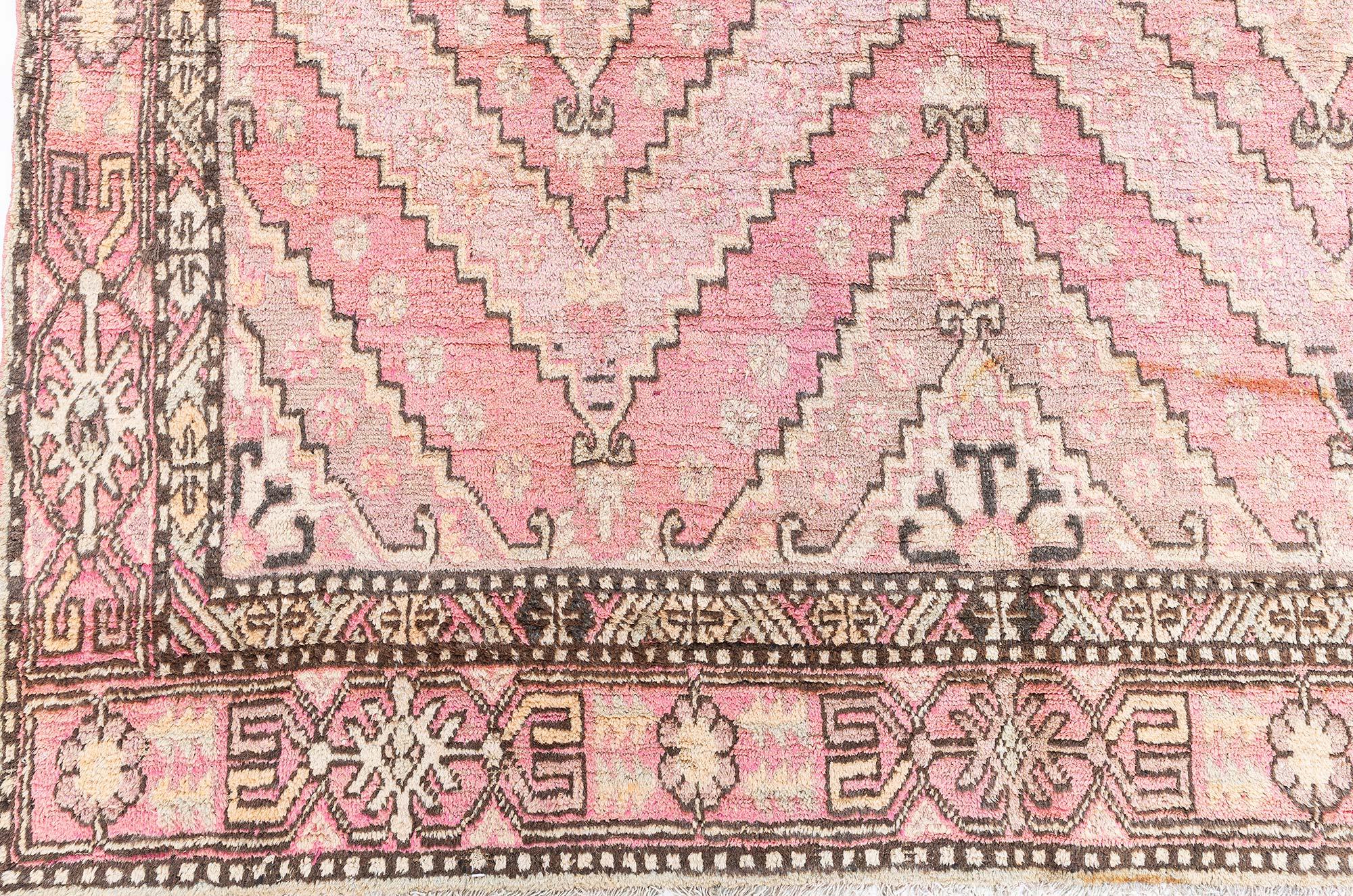 East Turkestani Vintage Samarkand Rug – Vibrant Pink Geometric Elegance, Doris Leslie Blau For Sale