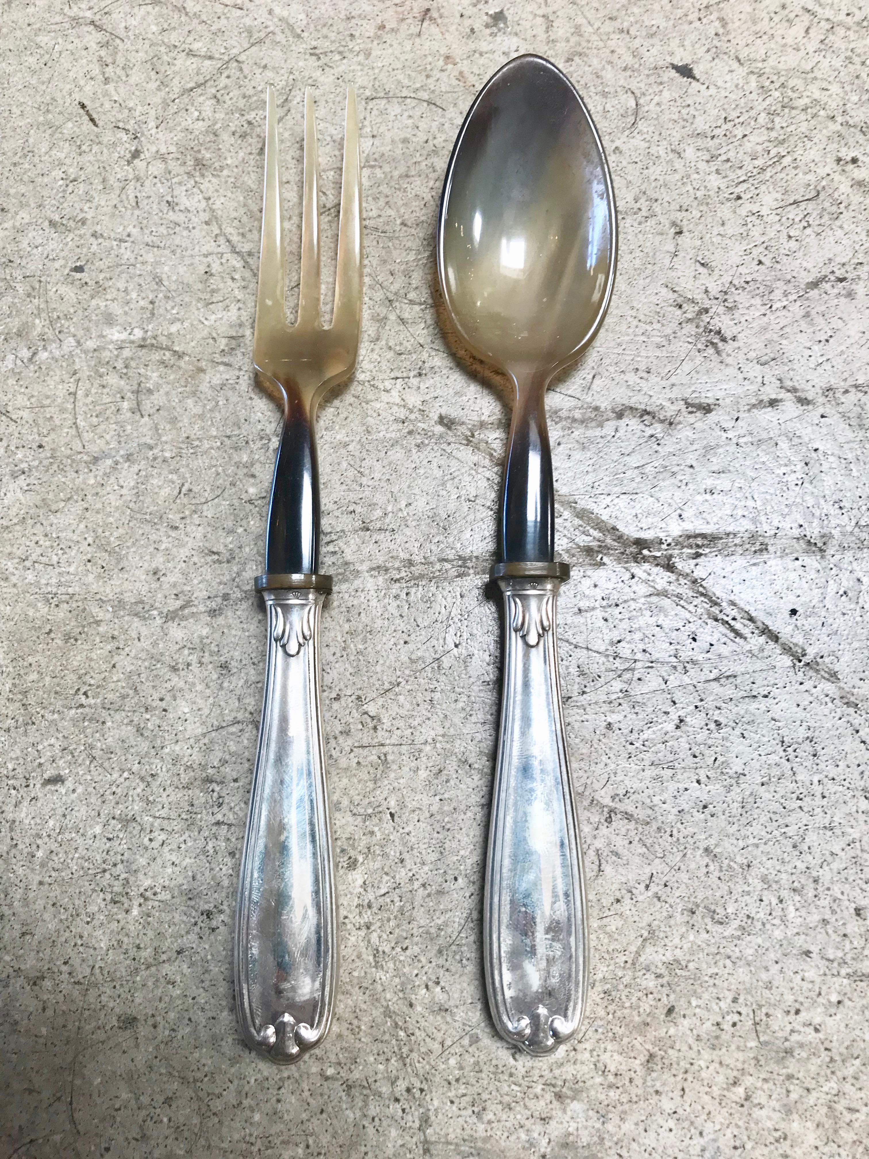 Mid-Century Modern Vintage Sambonet Set of Six of 40 Pieces in Chrome and Hard Bone, Italy, 1950s For Sale