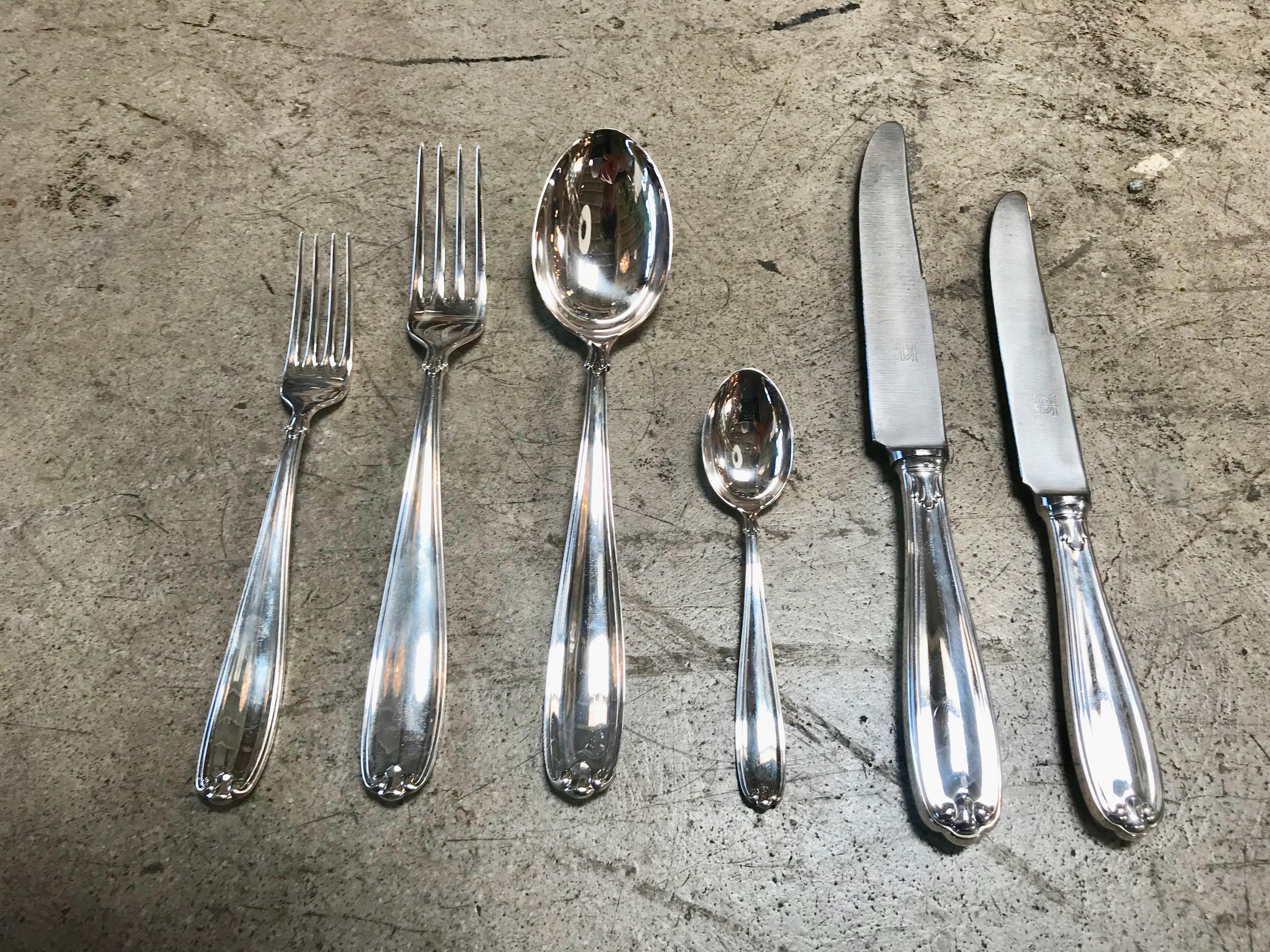 Vintage Sambonet Set of Six of 40 Pieces in Chrome and Hard Bone, Italy, 1950s In Good Condition For Sale In Los Angeles, CA