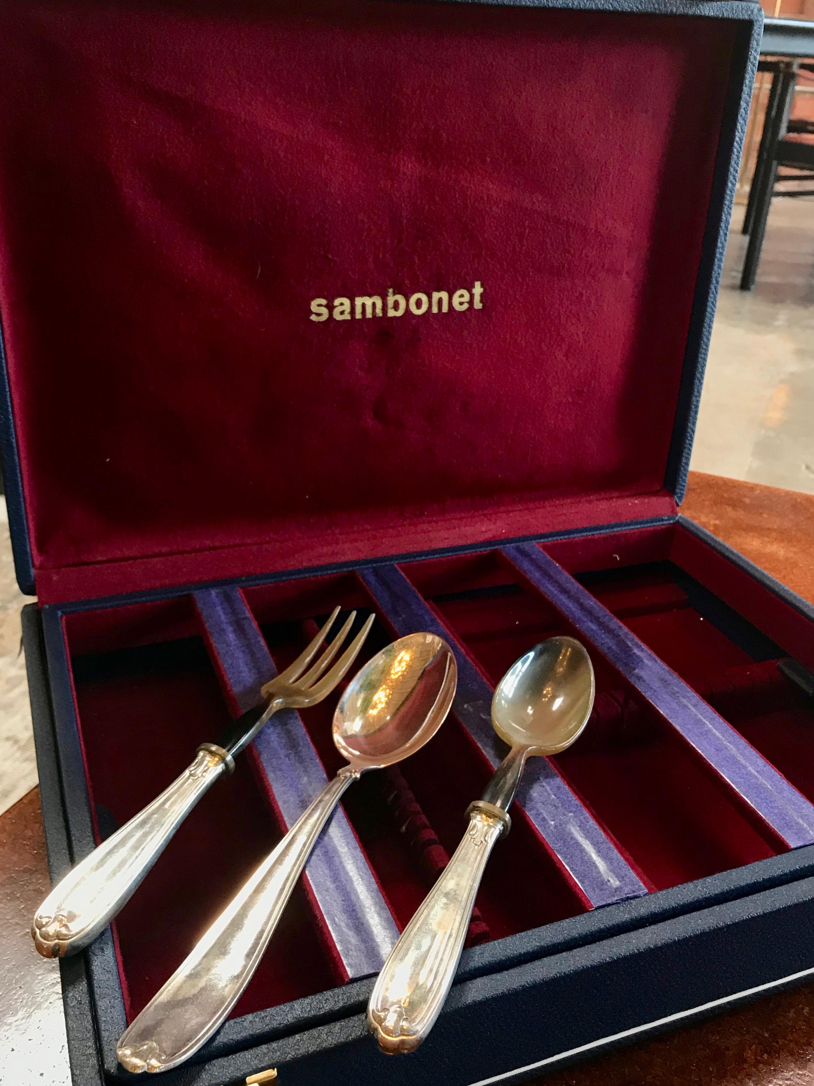 Mid-20th Century Vintage Sambonet Set of Six of 40 Pieces in Chrome and Hard Bone, Italy, 1950s For Sale