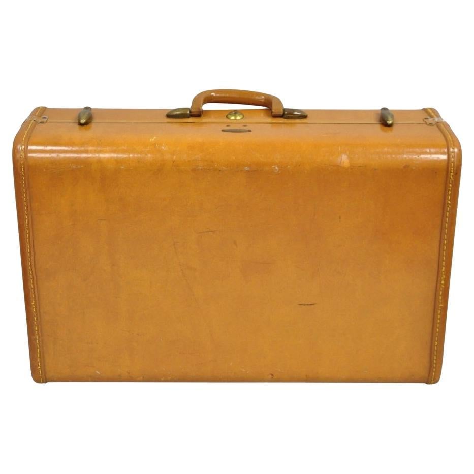 Vintage Samsonite Art Deco Brown Leather Hardcase 21" Suitcase Luggage Bag For Sale