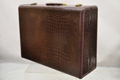 Vintage Samsonite Brown Leather Alligator Embossed Suitcase Luggage