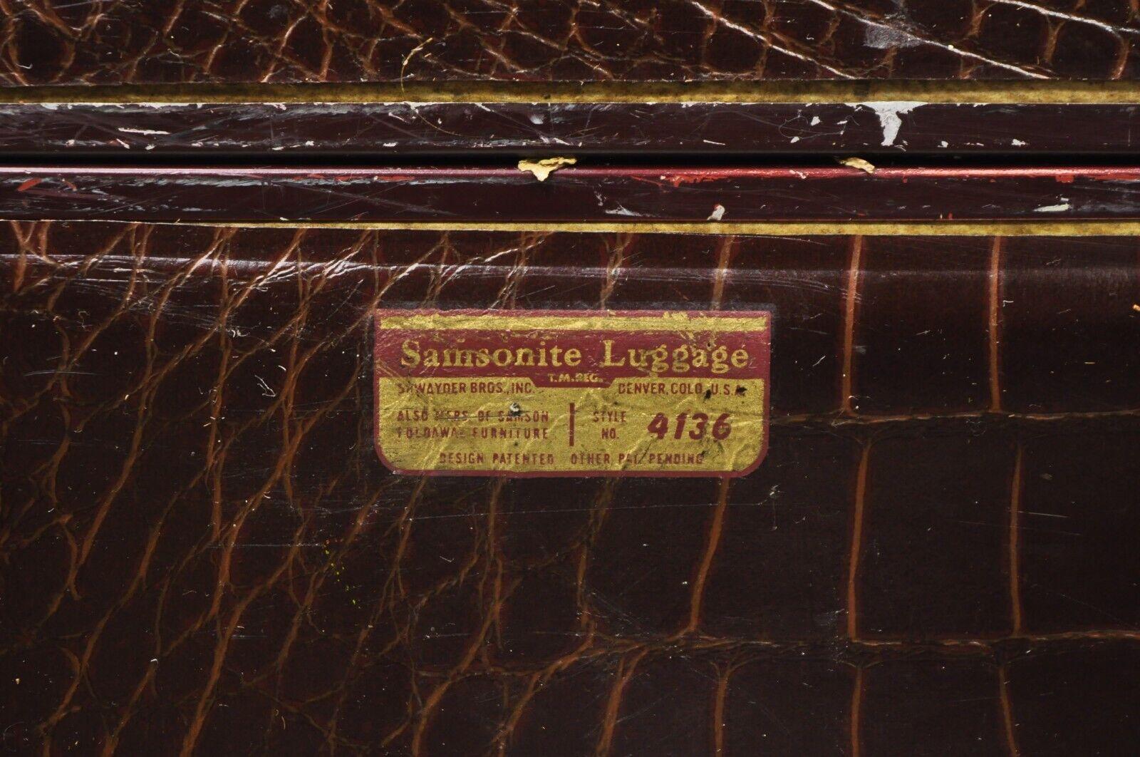 Vintage Samsonite Brown Leather Alligator Embossed Suitcase Luggage 4