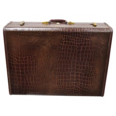 Vintage Samsonite Brown Leather Alligator Embossed Suitcase Luggage