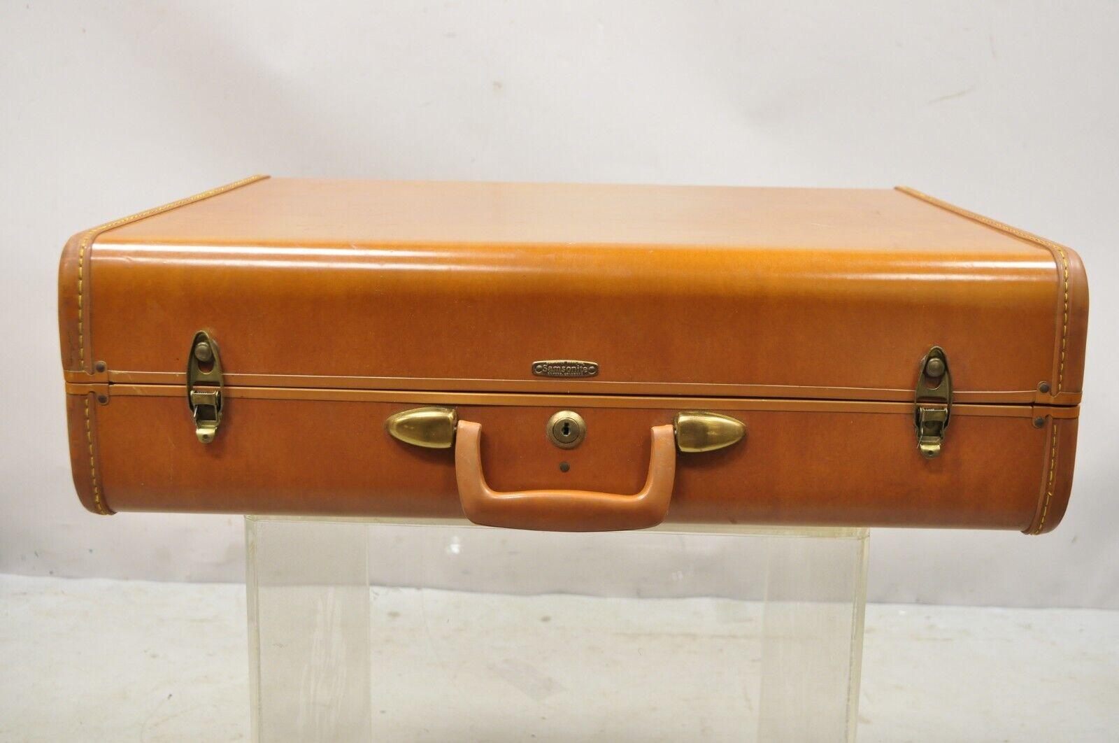 Vintage Samsonite Orange Leather Suitcase Travel Luggage Bag For Sale 3
