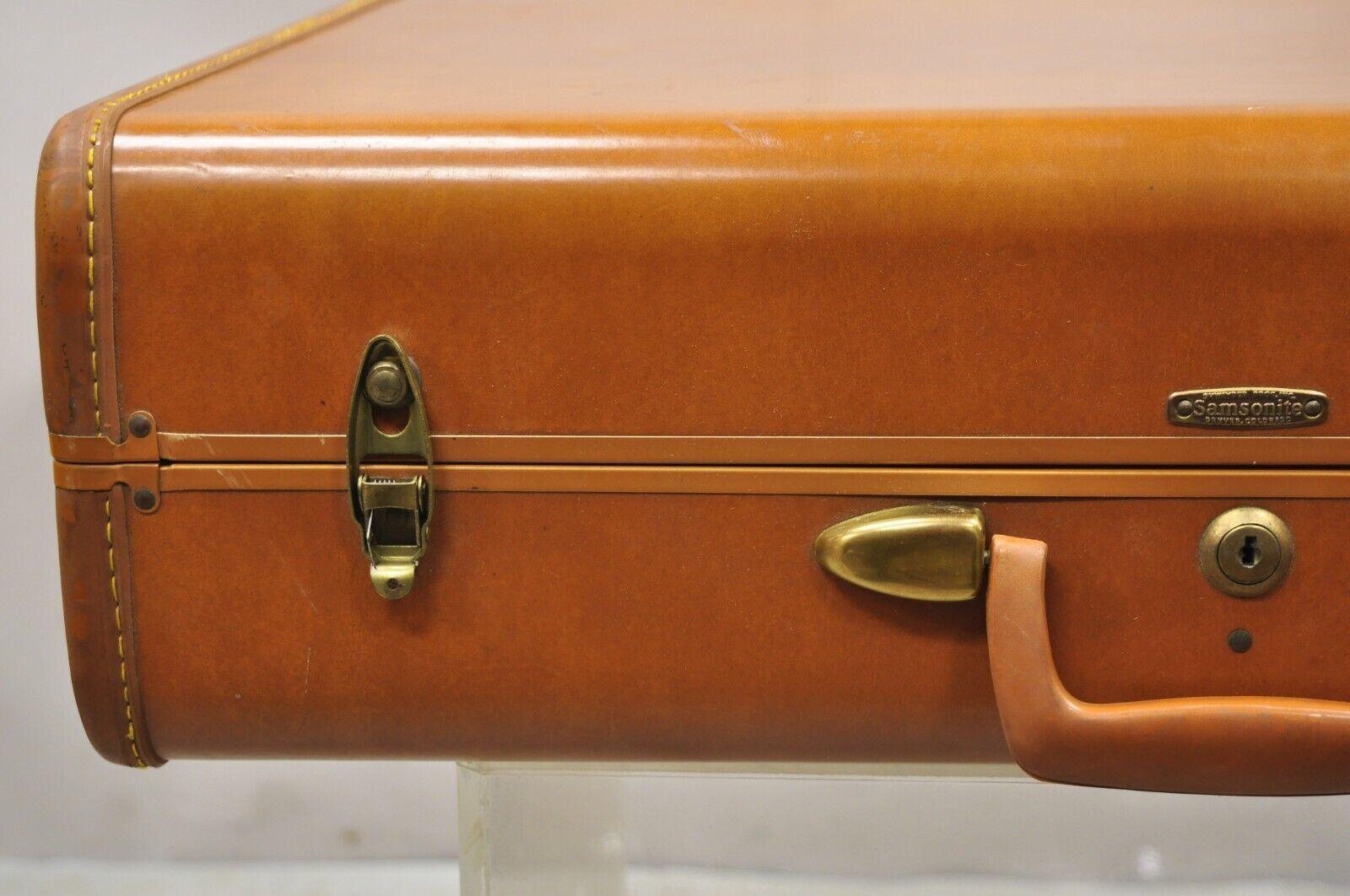 Vintage Samsonite Orange Leather Suitcase Travel Luggage Bag For Sale 4