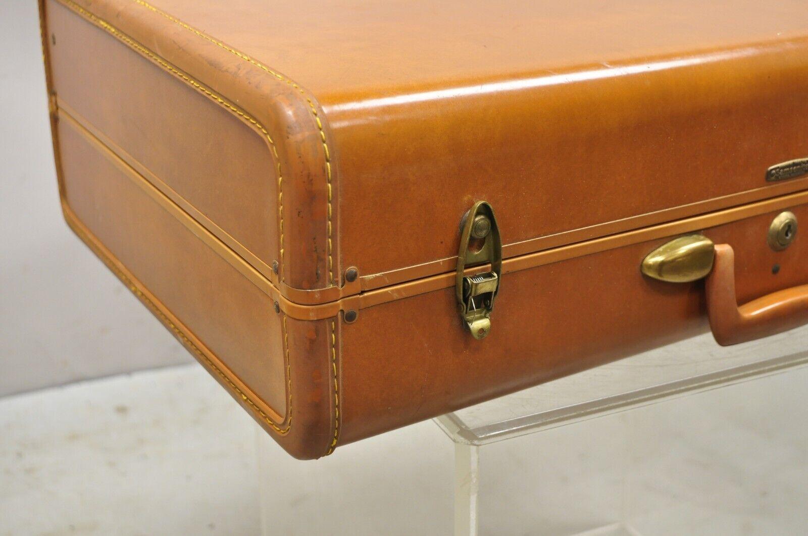 Mid-Century Modern Sac à bagages de voyage vintage en cuir orange Samsonite 25