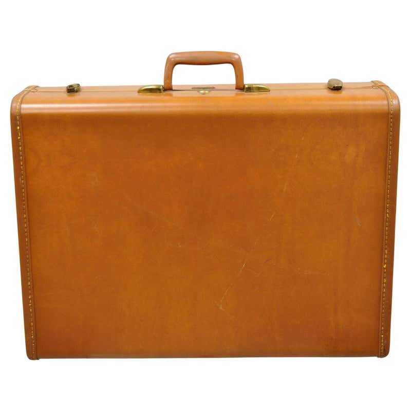 Vintage Maximillion New York Leather Orange Hard Shell Suitcase Luggage ...