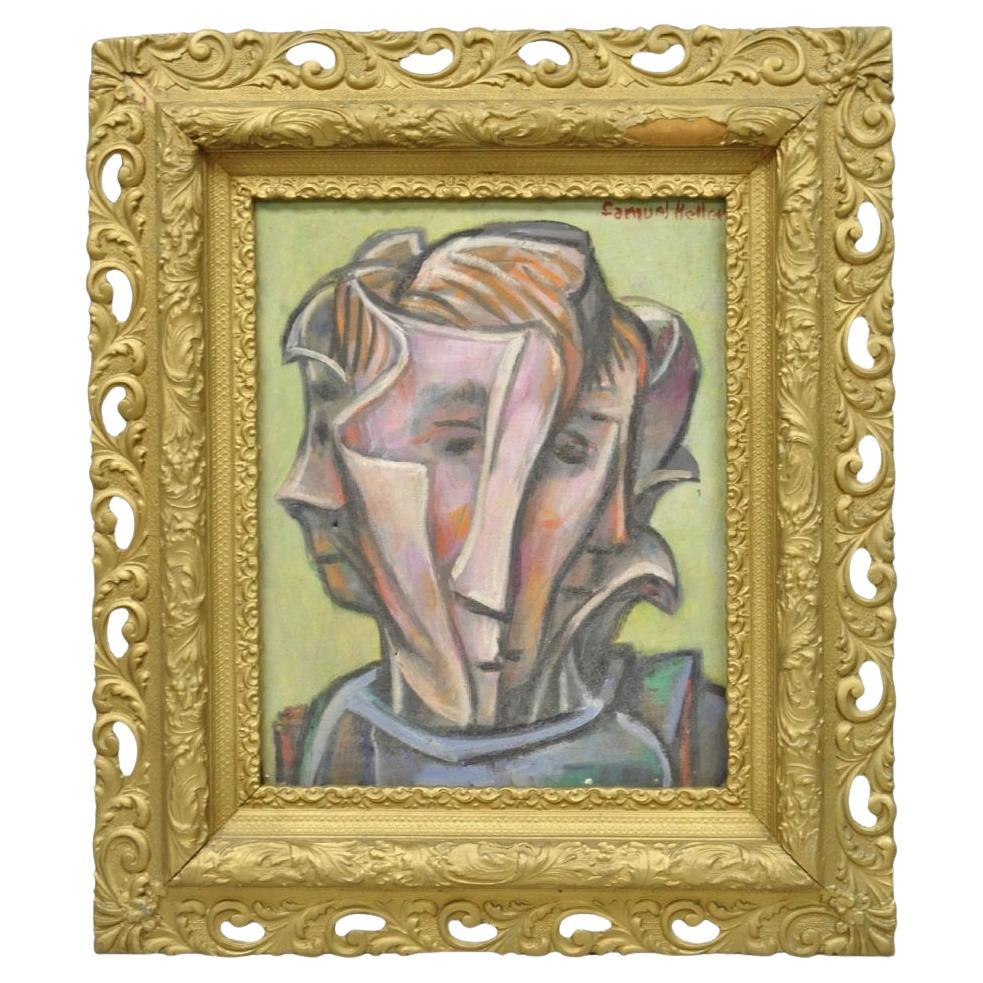 Vintage Samuel Heller "Gesicht in Bewegung" Picasso-Stil Öl auf Leinwand Gemälde