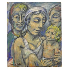 Vintage Samuel Heller "Family Portrait with Child" Oil on Board Painting, Signed