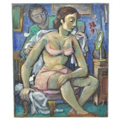Vintage Samuel Heller "Seated Woman in Undergarments" Oil on Canvas Painting