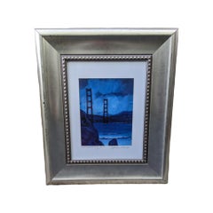 Vintage San Francisco Golden Gate Bridge at Night Painting, Framed