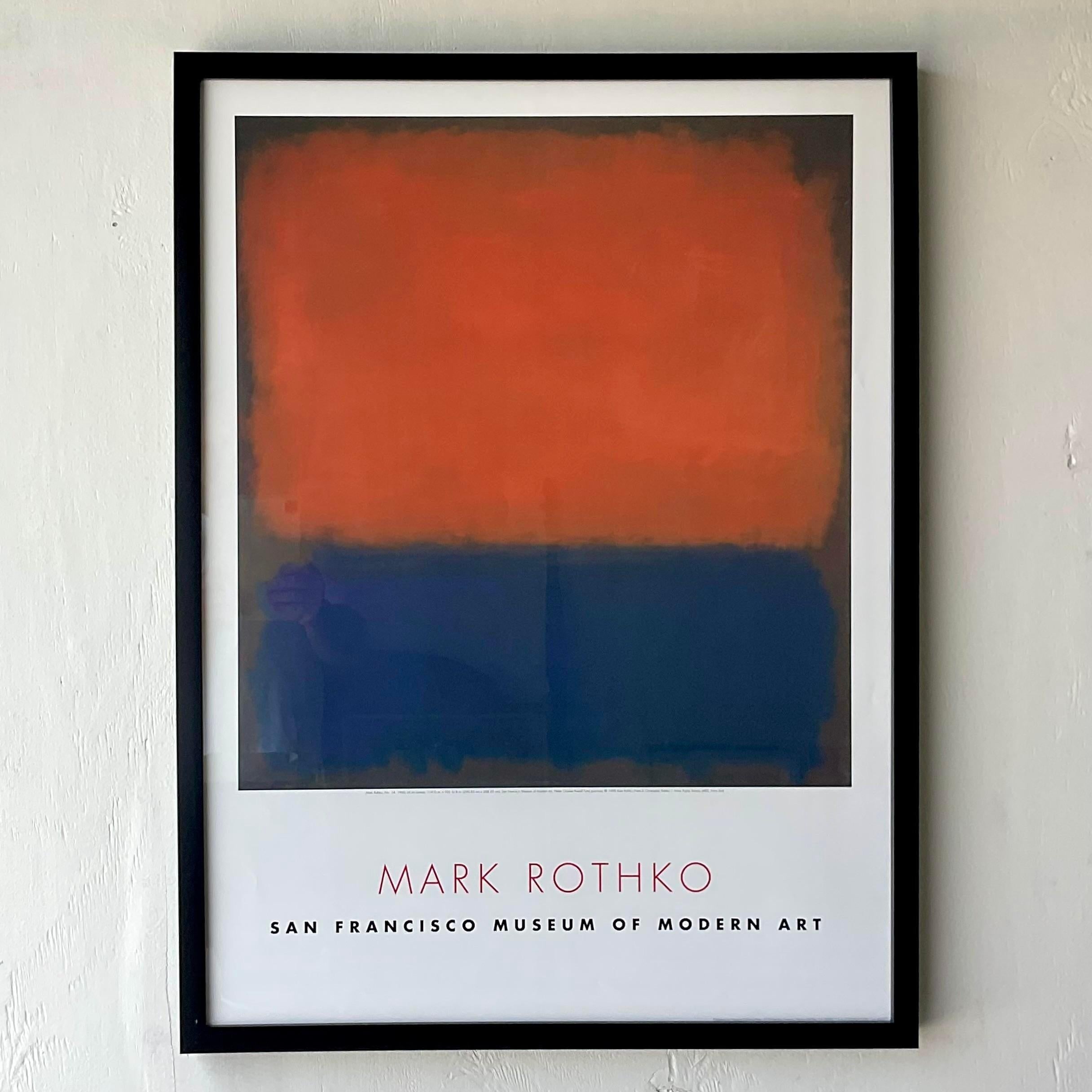 A fabulous vintage Boho SF MOMA show poster. A brilliant color study by the genius Mark Rothko. Newly framed and under glass. Acquired from a Palm Beach estate.