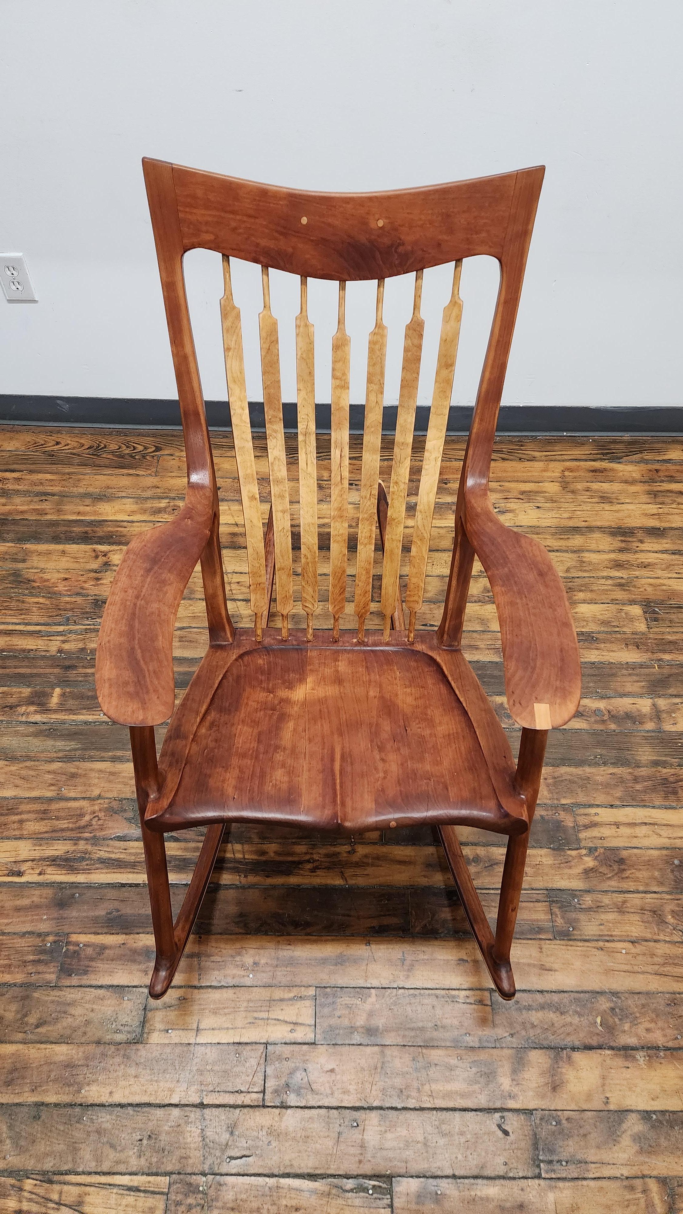 Vintage San Maloof Style Cherry Rocking Chair For Sale 2