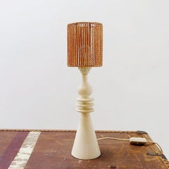 Vintage Sand-colored ceramic table lamp with new rope lampshade - 1970s