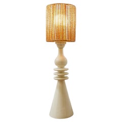 Vintage Sand-colored ceramic table lamp with new rope lampshade - 1970s