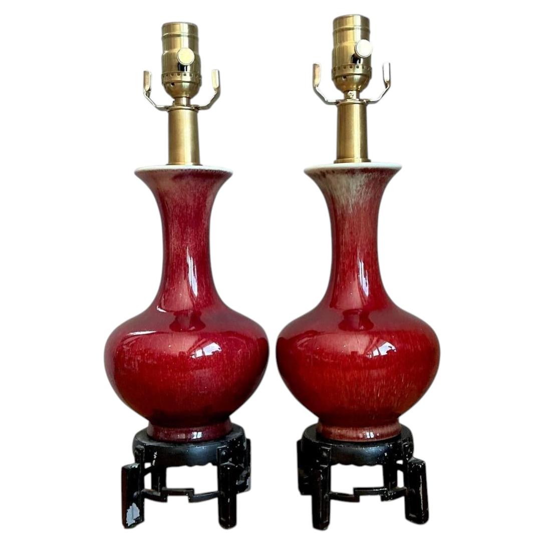 Lámparas vintage de cerámica esmaltada Sand De Bouf - Pareja