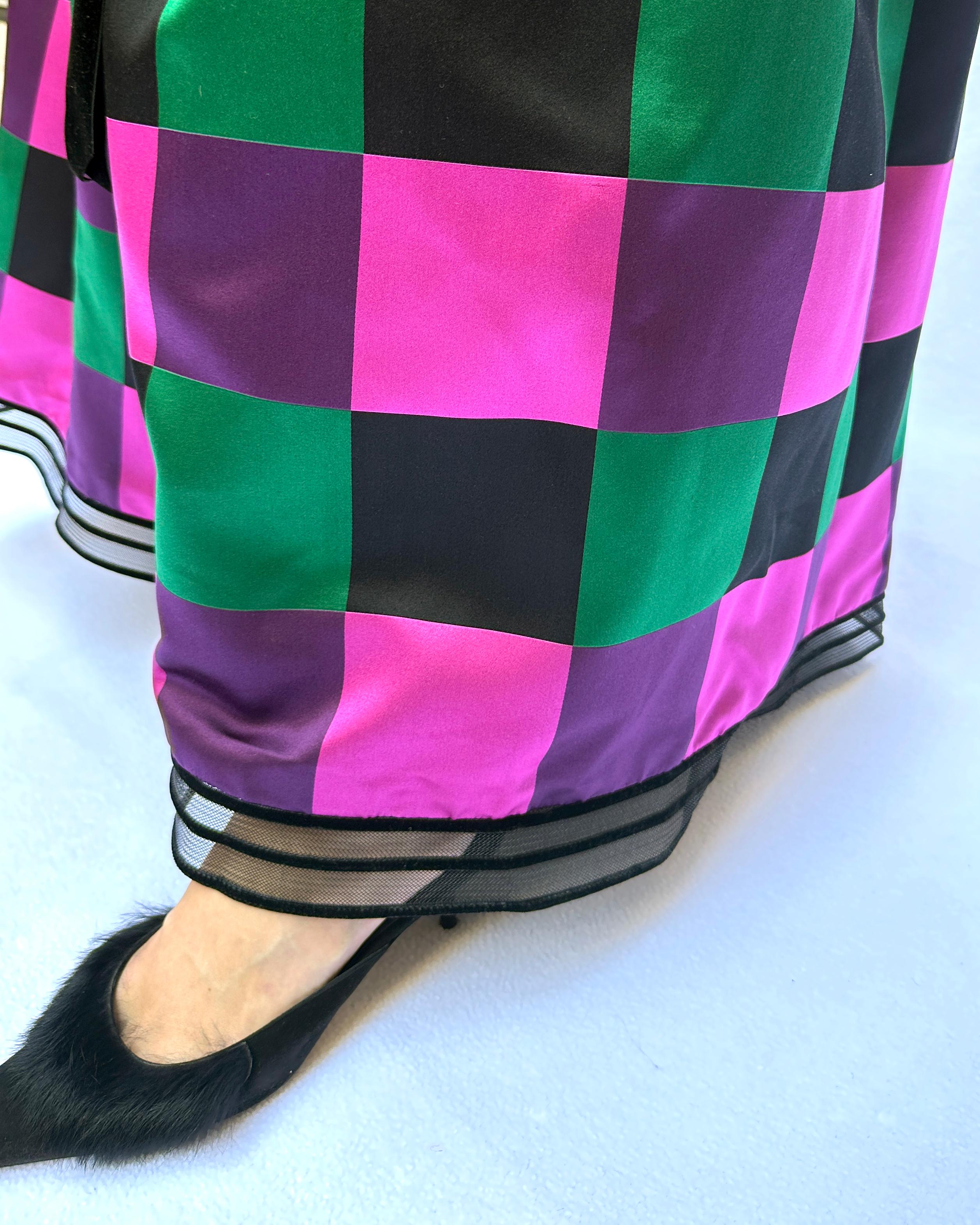 Vintage Sander Witlin Couture Velvet Bodice Harlequin Silk Gown For Sale 6