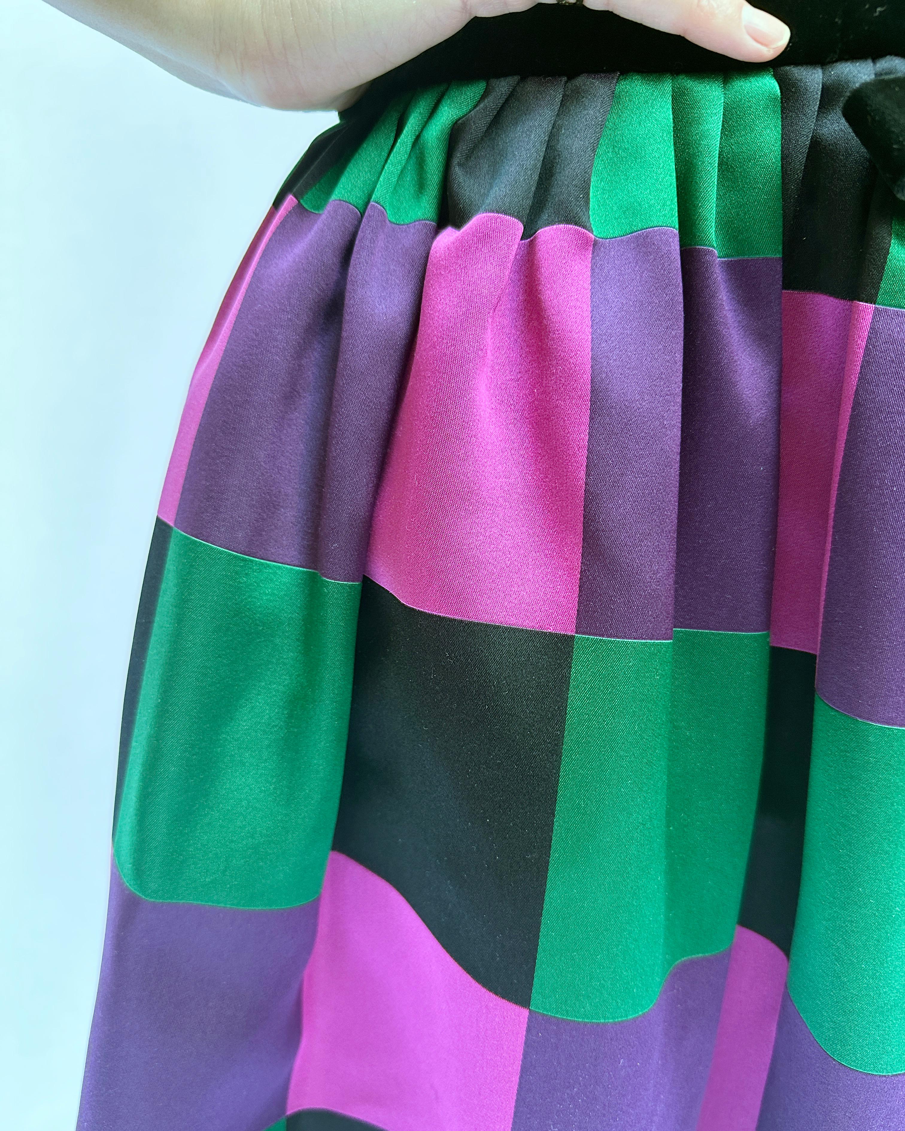 Vintage Sander Witlin Couture Velvet Bodice Harlequin Silk Gown For Sale 7
