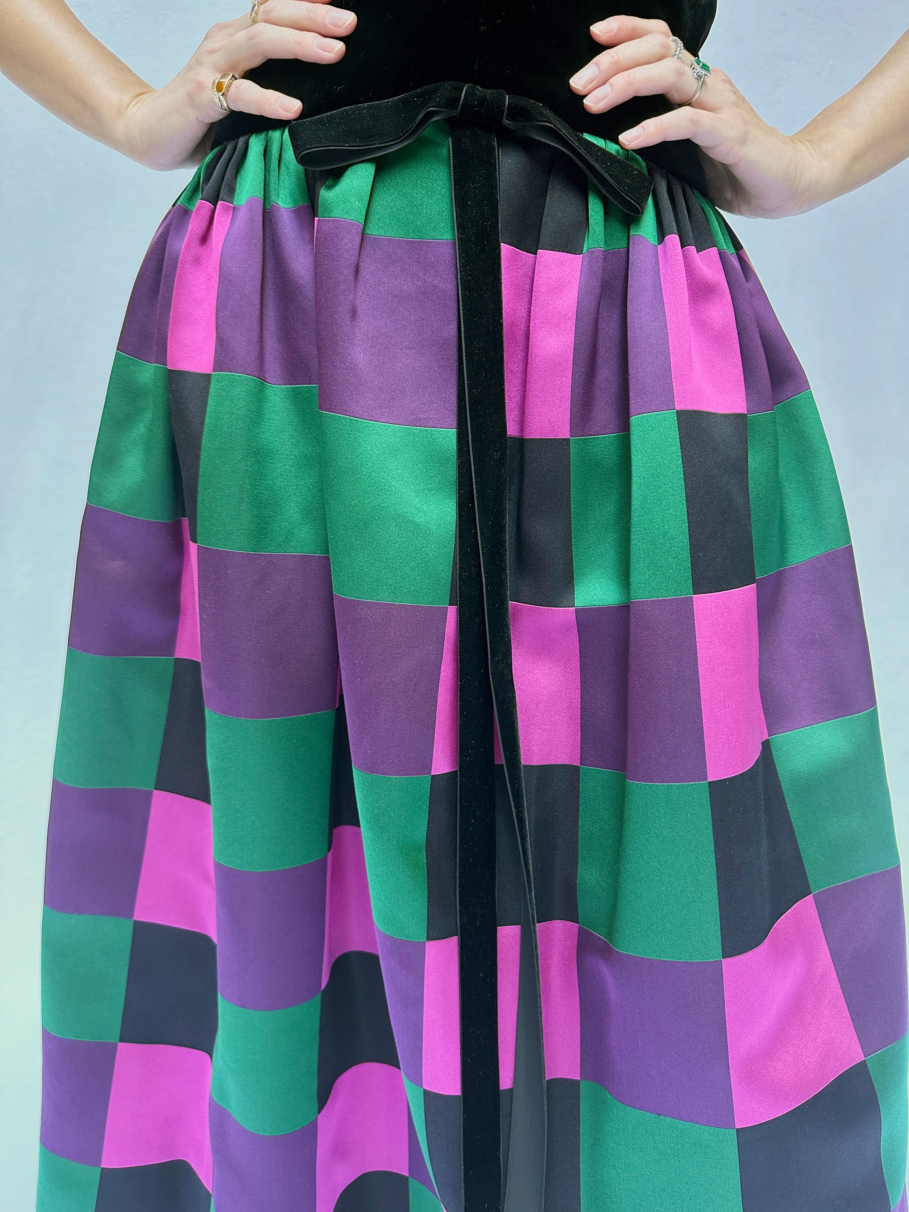 Vintage Sander Witlin Couture Velvet Bodice Harlequin Silk Gown For Sale 3
