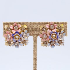 Vintage Sandor Blue Pink Enamel Earrings