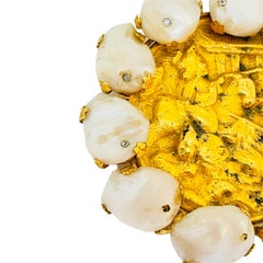 Vintage SANDOR huge gold pearl designer brooch necklace