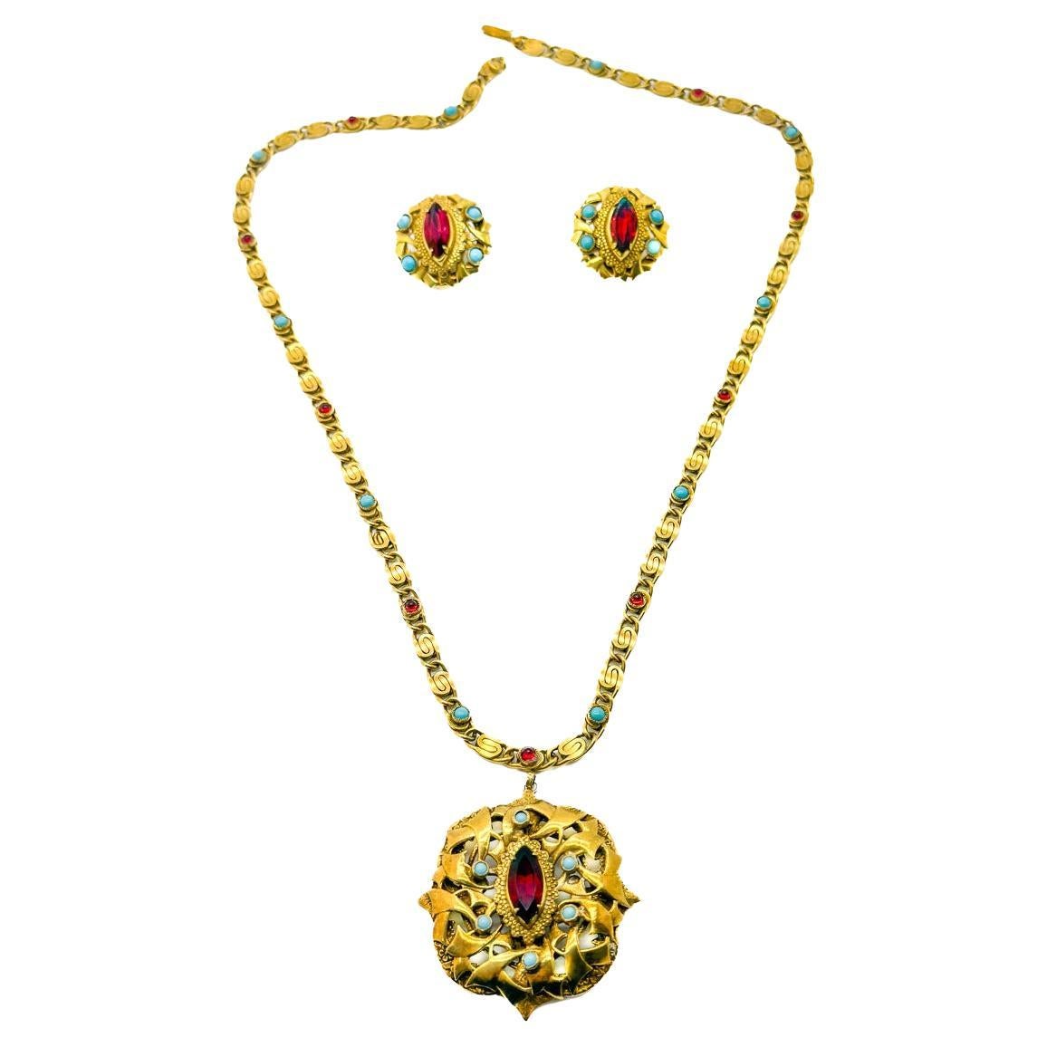 Vintage Sandor Renaissance Inspired Necklace & Earrings 1940s
