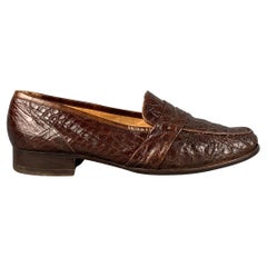 Vintage SANDRO MOSCOLONI Penny Loafers aus strukturiertem Krokodil in Braun, Vintage, Größe 11