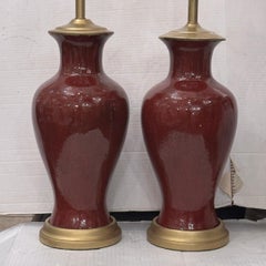 Vintage Sang De Boeuf Porcelain French Table Lamps
