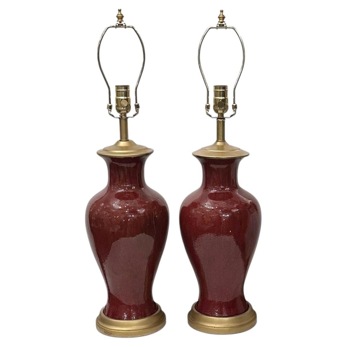Vintage Sang De Boeuf Porcelain French Table Lamps