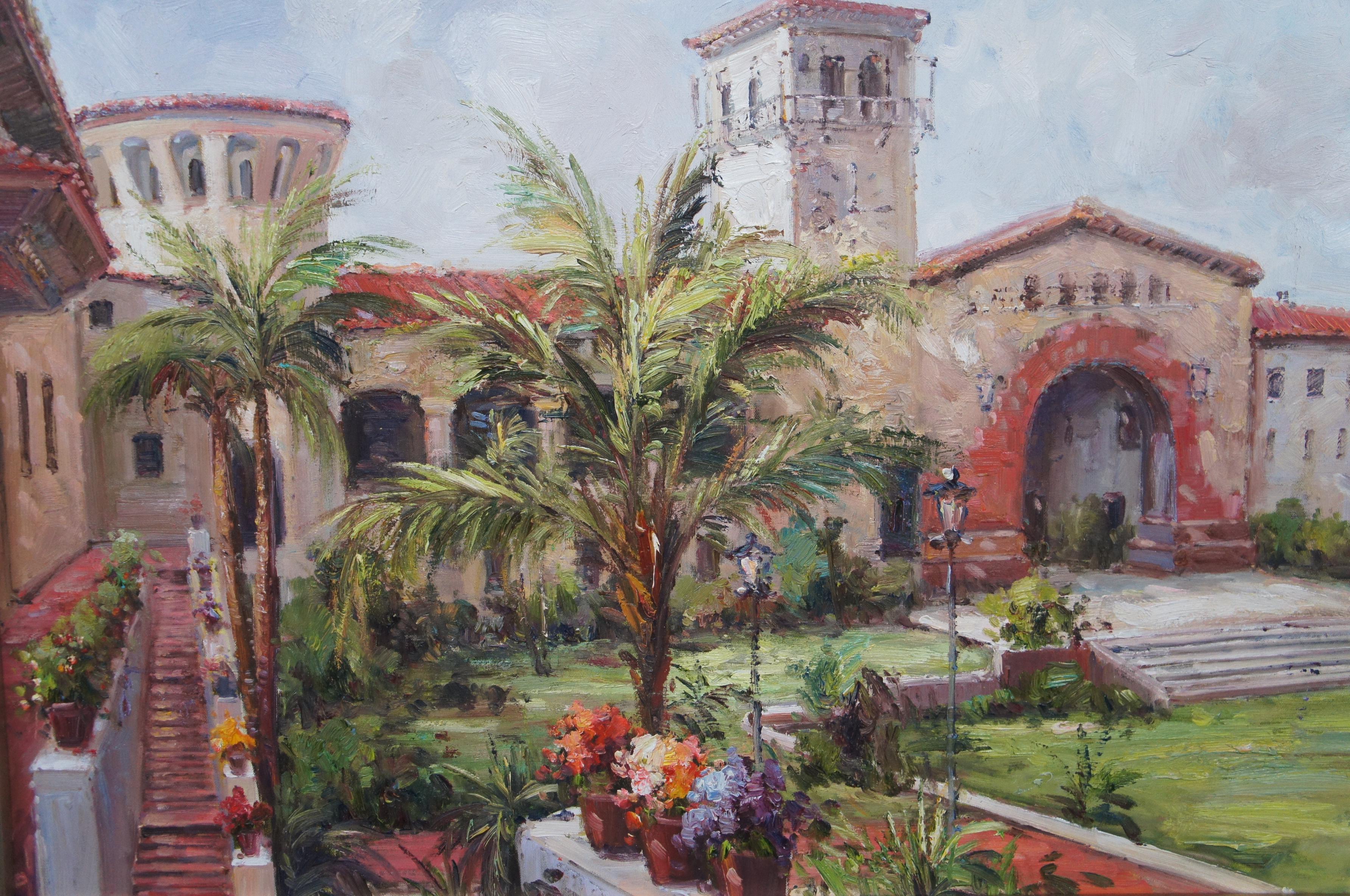20th Century Vintage Santa Barbara Courthouse Sunken Garden Landscape Oil Painting Framed 48