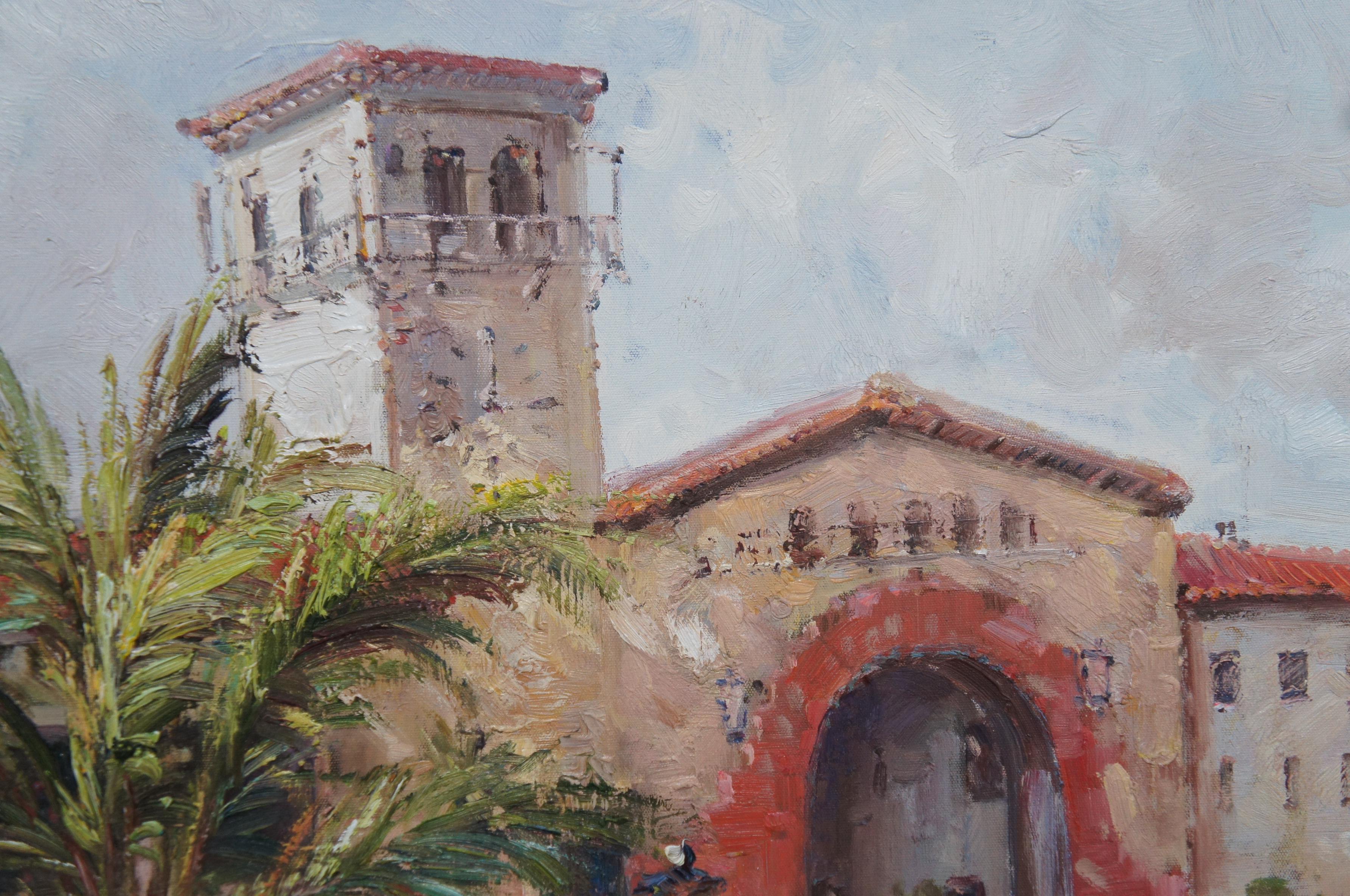 Canvas Vintage Santa Barbara Courthouse Sunken Garden Landscape Oil Painting Framed 48