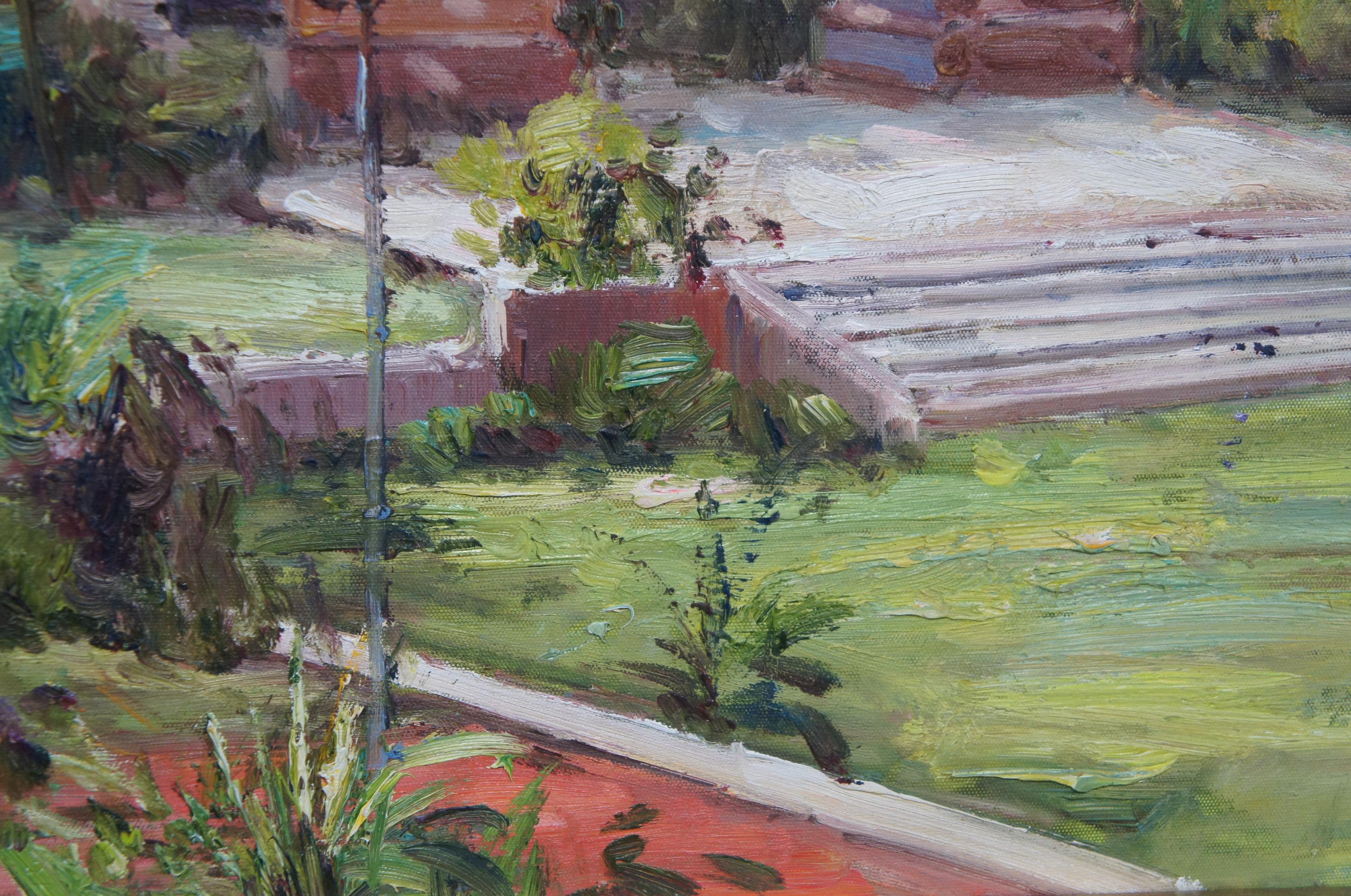 Vintage Santa Barbara Courthouse Sunken Garden Landscape Oil Painting Framed 48
