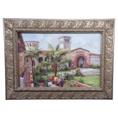 Vintage Santa Barbara Courthouse Sunken Garden Landscape Oil Painting Framed 48"