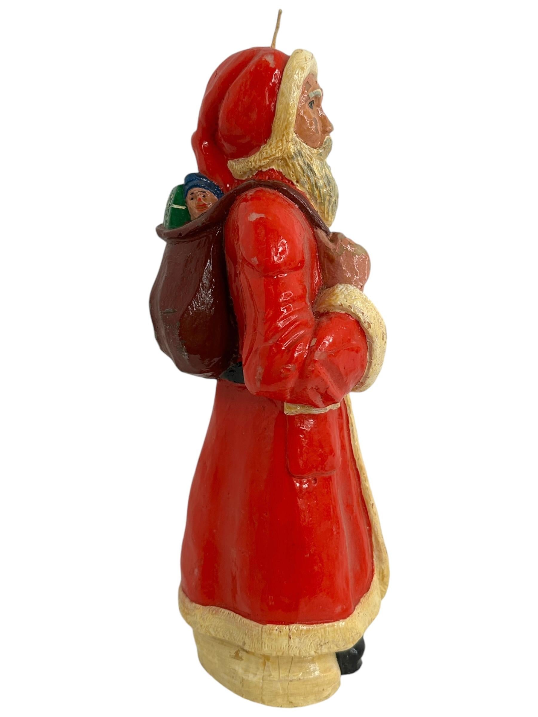 Hand-Painted Vintage Santa Claus Belsnickel Wax Candle German Christmas 1930s or older For Sale