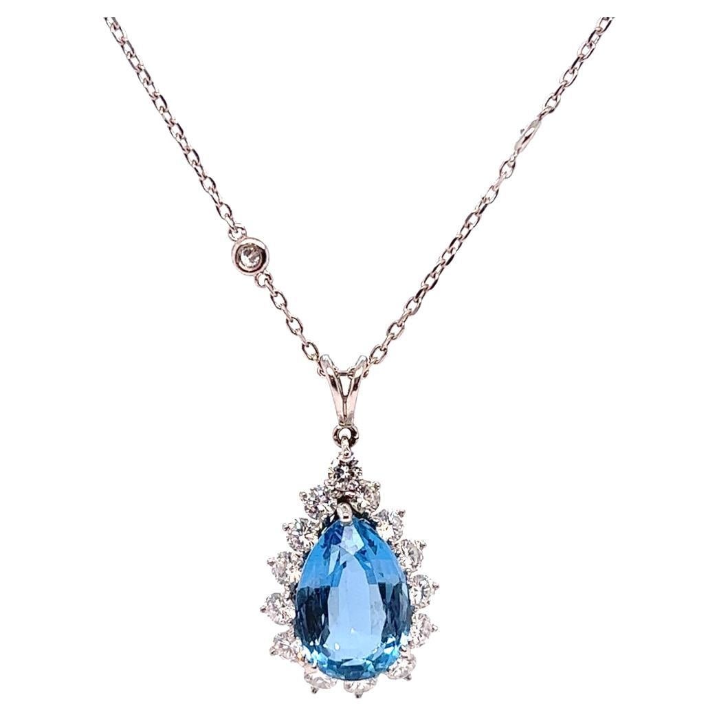 Vintage Santa Maria Aquamarine Diamond Platinum Cluster Pendant Necklace