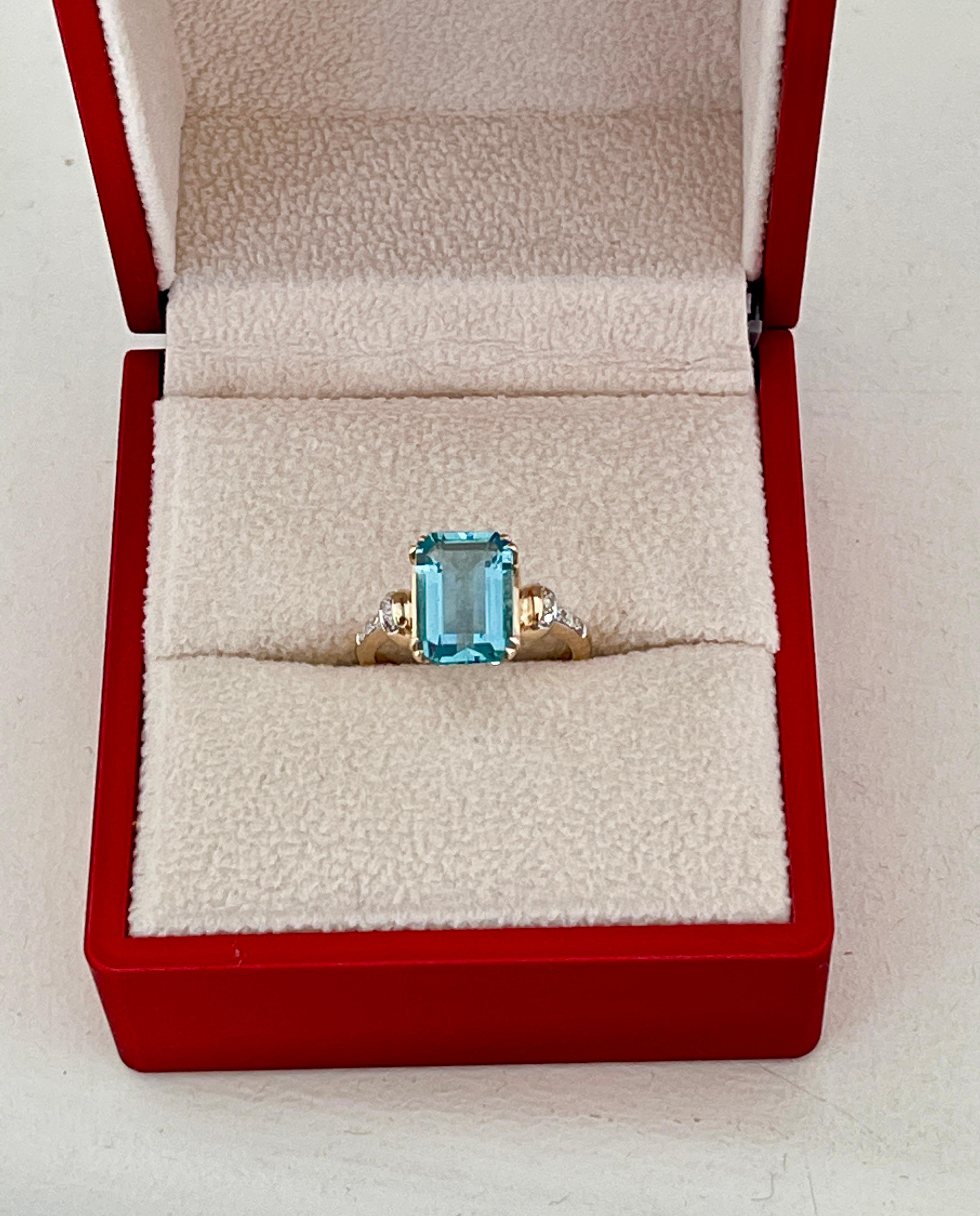 Vintage Santa Maria Aquamarine Diamond Ring 18ct Yellow Gold c1950s For Sale 5