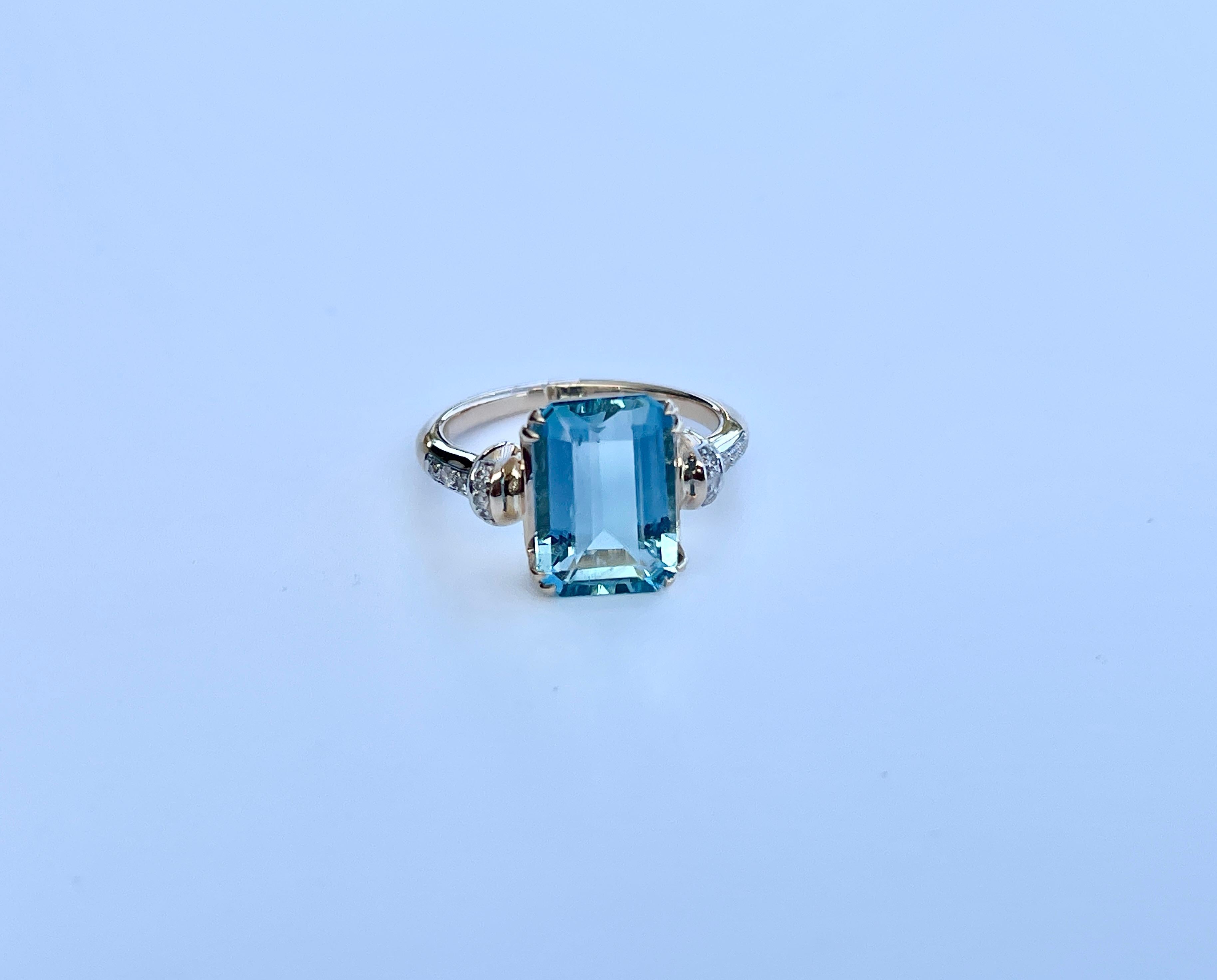 Vintage Santa Maria Aquamarine Diamond Ring 18ct Yellow Gold c1950s For Sale 7