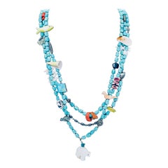 Vintage Santo Domingo Multi Strand Turquoise Treasure Fetish Bead Necklace
