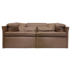 Vintage Saporiti Italia 2-Seat Leather Sofa with Curved Sides