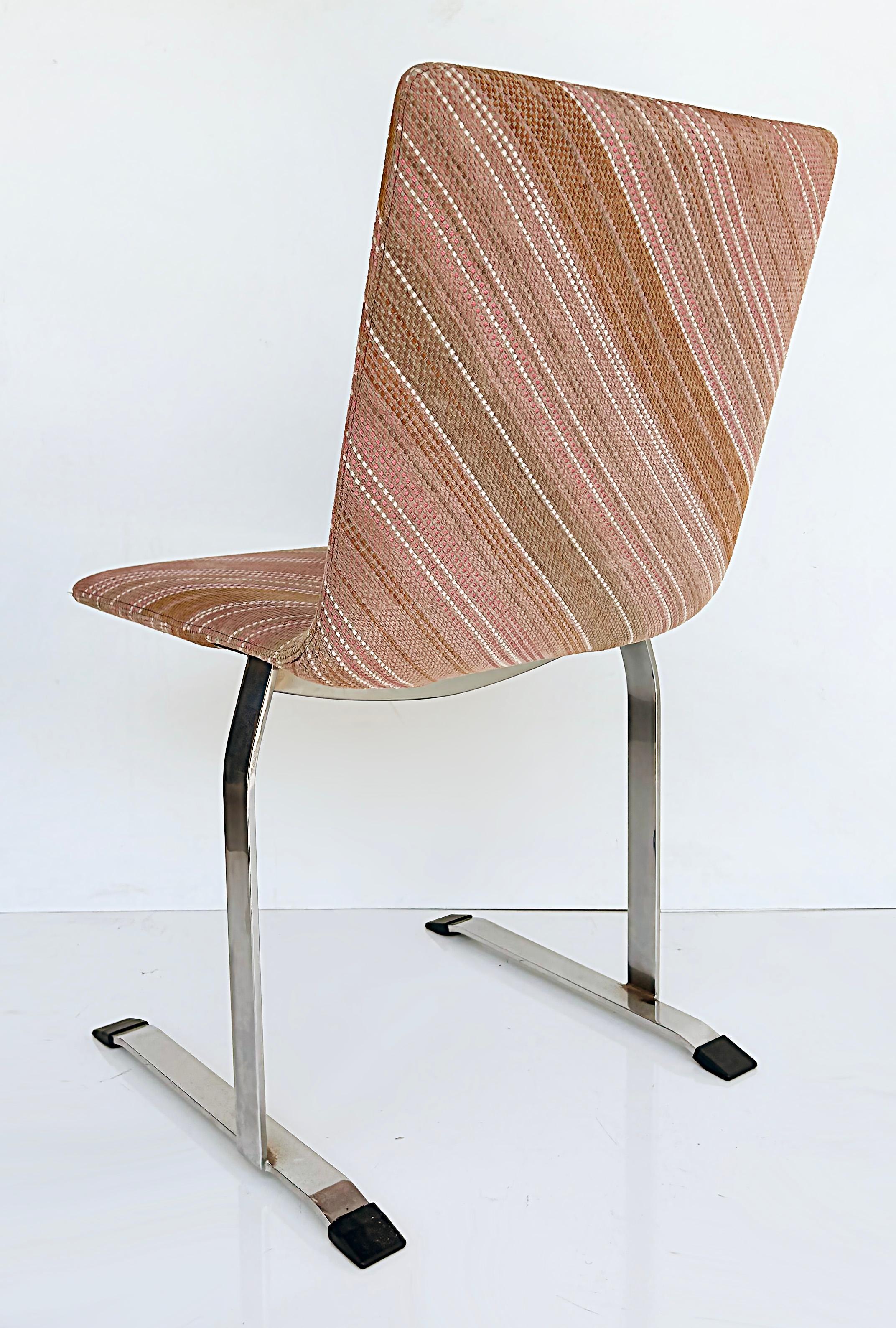 20th Century Vintage Saporiti Italia Stainless Steel Dining Chairs, Set of 4, Original Fabric