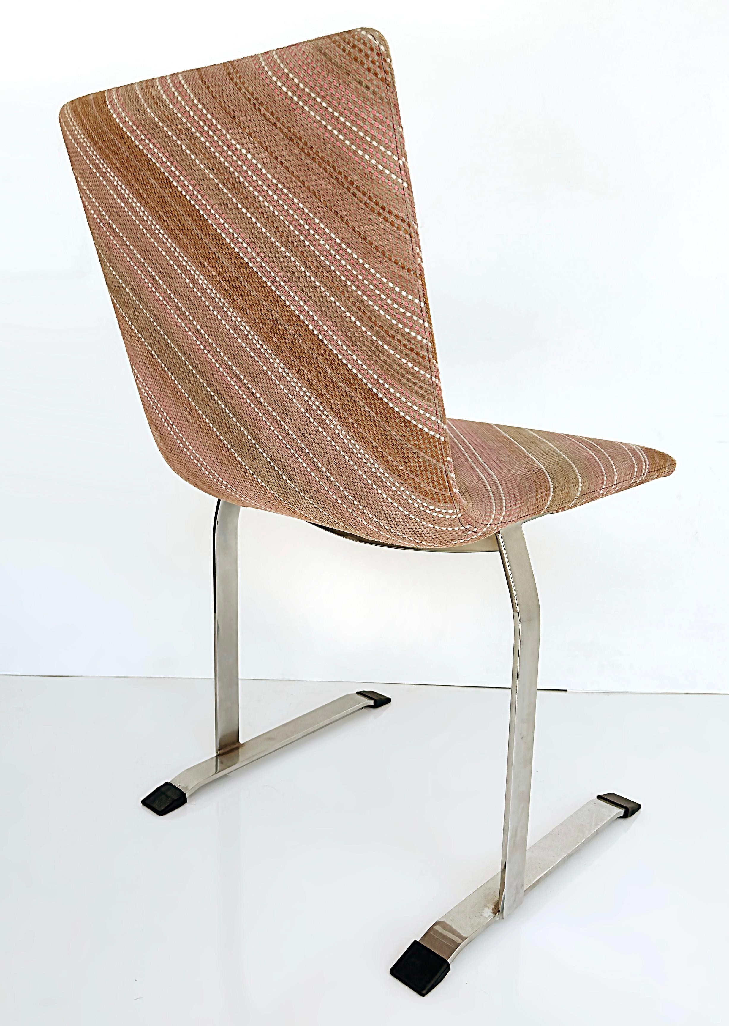 Vintage Saporiti Italia Stainless Steel Dining Chairs, Set of 4, Original Fabric 2