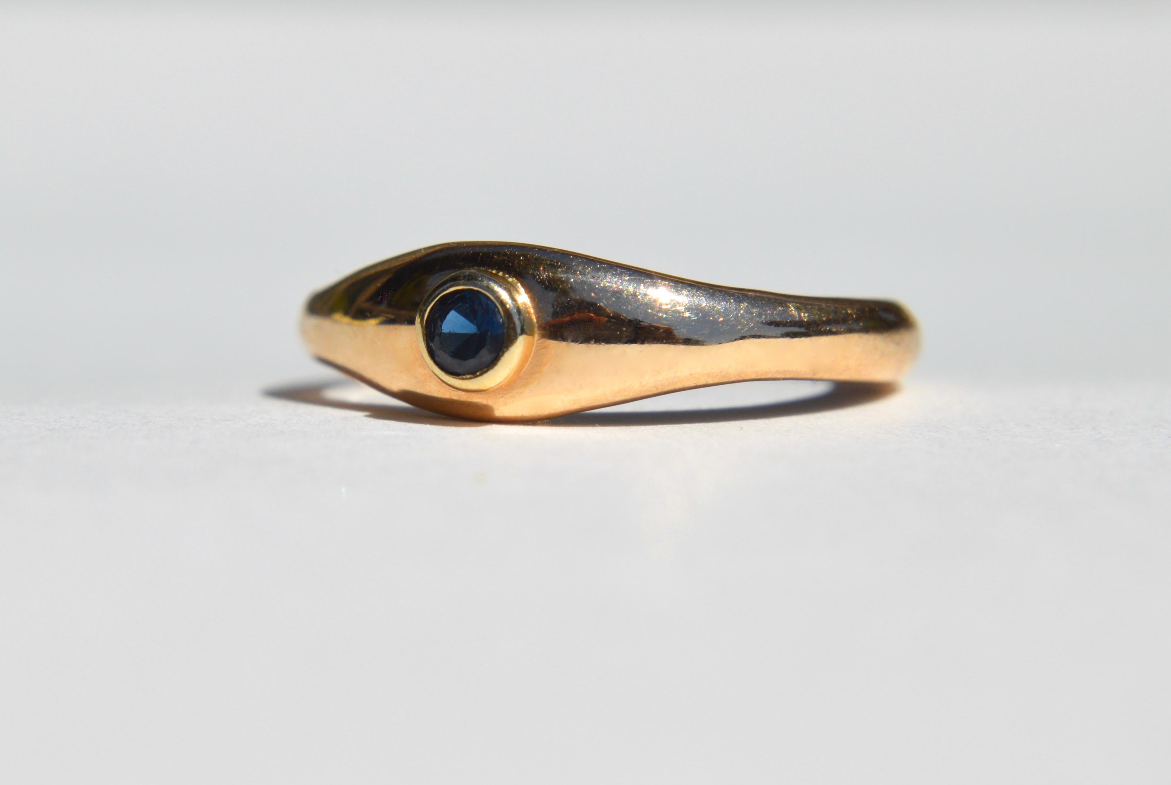 Round Cut Vintage Sapphire .11 Carat 14 Karat Gold Midcentury Modernist Ring