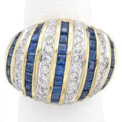 Vintage Sapphire & 1.28 TCW Diamond Yellow Gold Dome Cocktail Ring Size 5