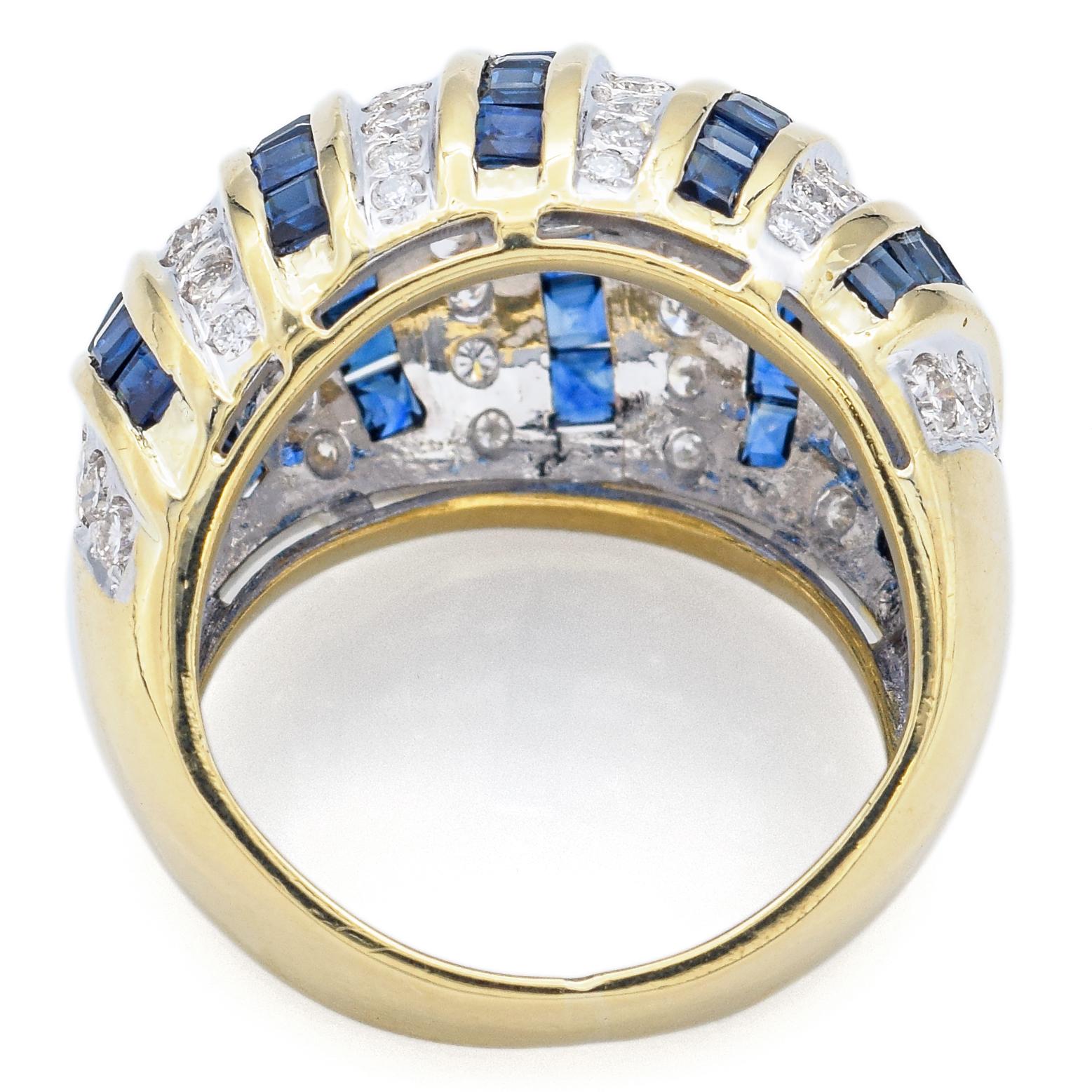Vintage Sapphire & 1.28 TCW Diamond Yellow Gold Dome Cocktail Ring Size 5 In Good Condition For Sale In New York, NY