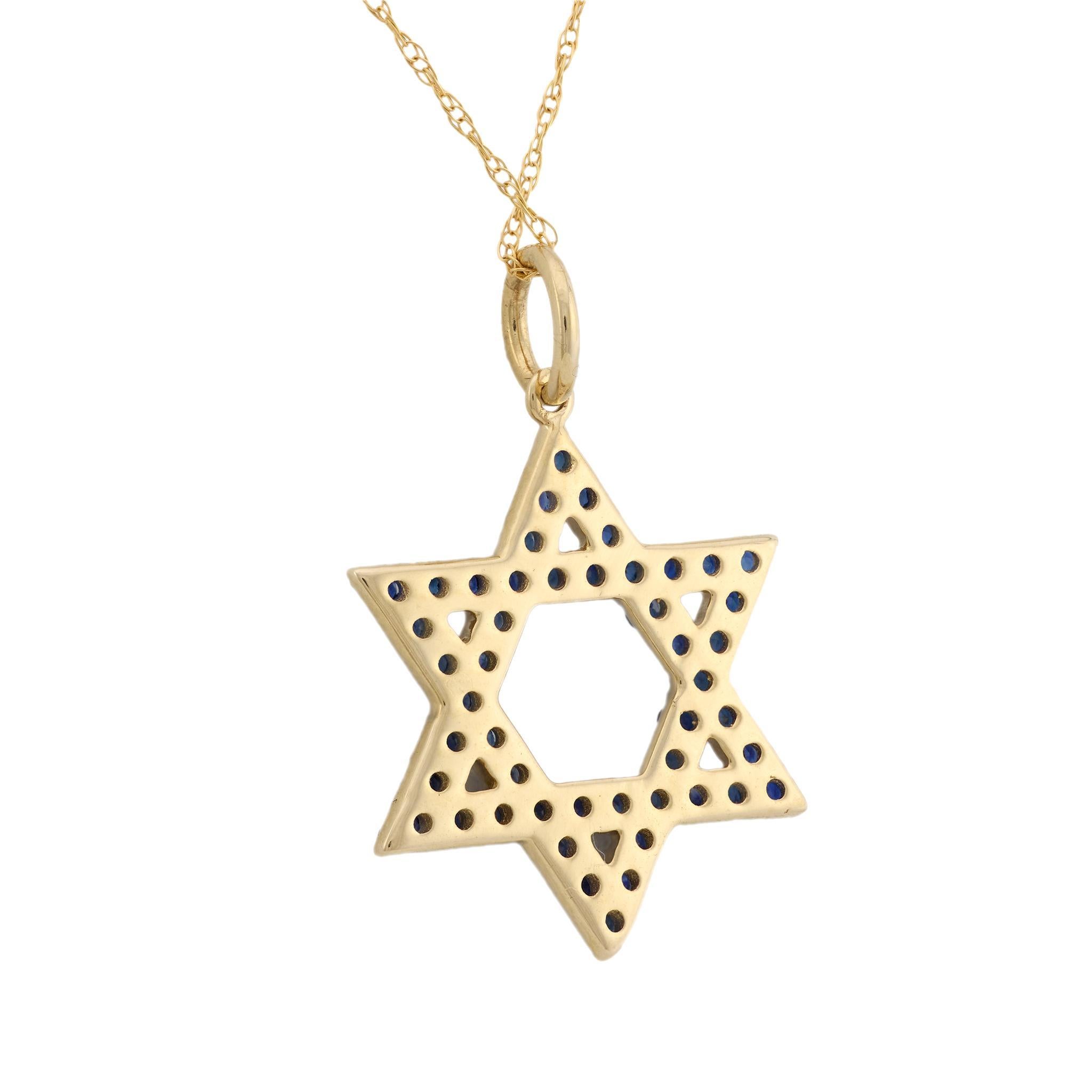 Round Cut Vintage sapphire 14k yellow gold star of David necklace For Sale